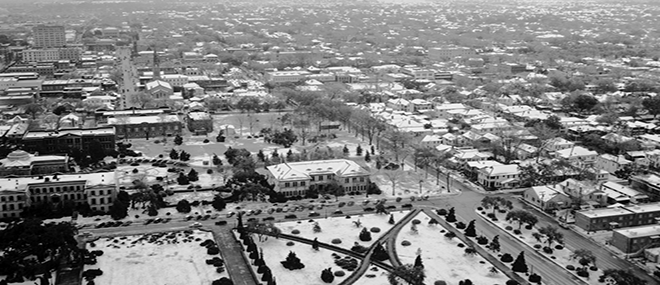 Snow is rare in south Louisiana, but this image captured a blanketed downtown Baton Rouge. John Gasquet, photographer