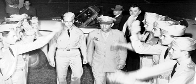 World War II Flying Tigers leader Gen. Claire Lee Chennault is pictured here arriving at Louisiana State University. John Gasquet, photographer